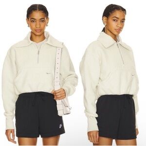 Nike Women's Hi-Pile Fleece Half Zip Pullover Sea Glass Mica Green